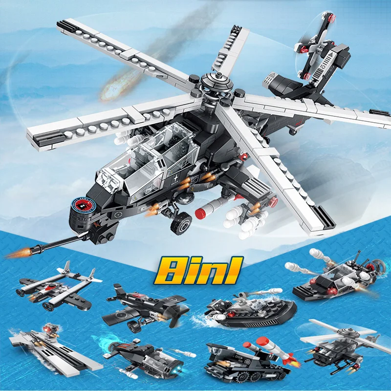 Yetata военный вертолет модель блоки детские игрушки Legoed стиль технический кирпич