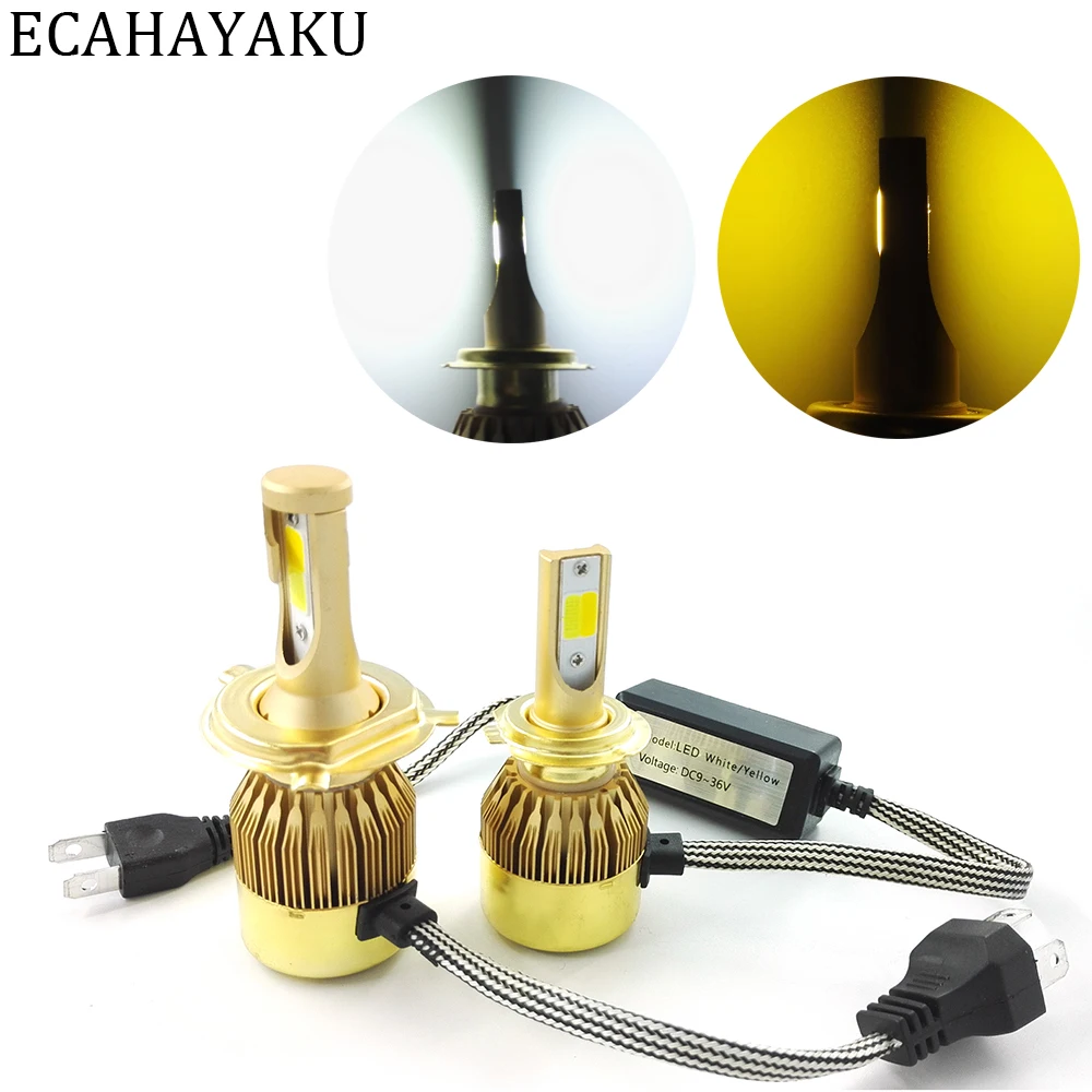 ECAHAYAKU 2 шт. H1 H4 H7 H11 9005 9006 автомобильная светодиодная лампа для фары двойной цвет 72
