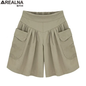 Женские шорты с завышенной талией, черные шифоновые шорты с широкими штанинами, женские шорты большого размера