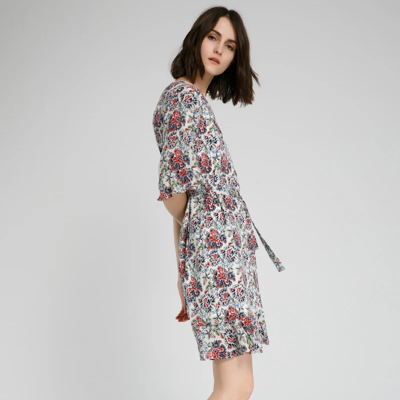 Женская летняя печати dress 2017 рябить подол шелкового dress|silk dress|print dresswomen summer |