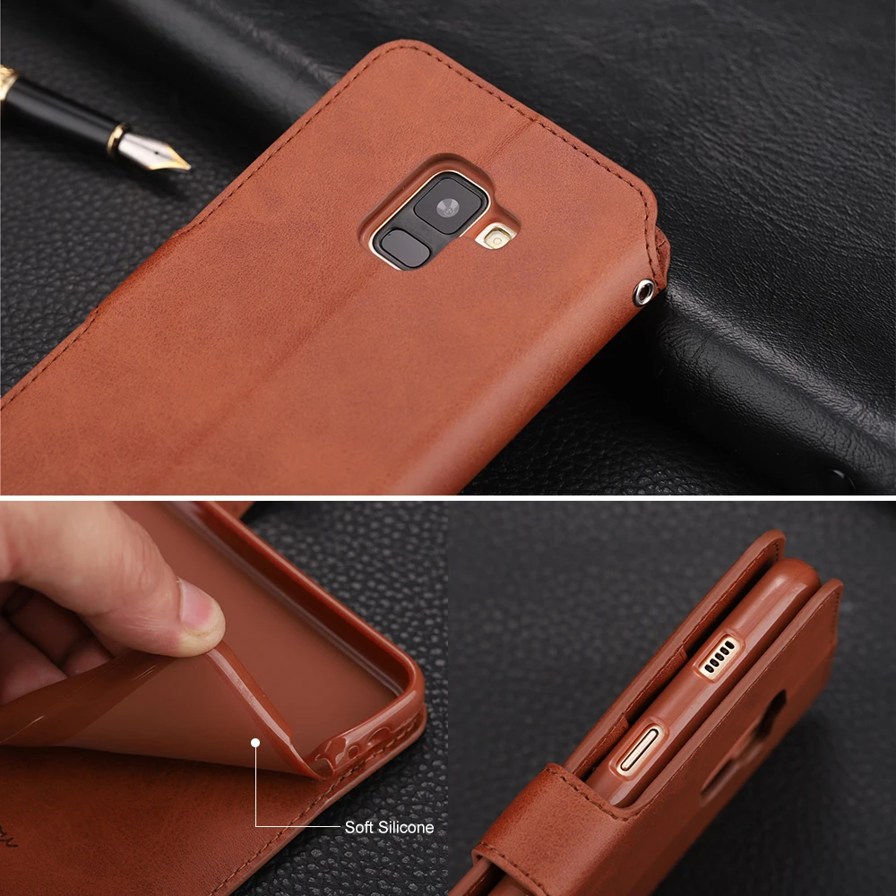 Роскошный кожаный чехол кошелек для Samsung Galaxy A8 2018 Plus силиконовый с держателем