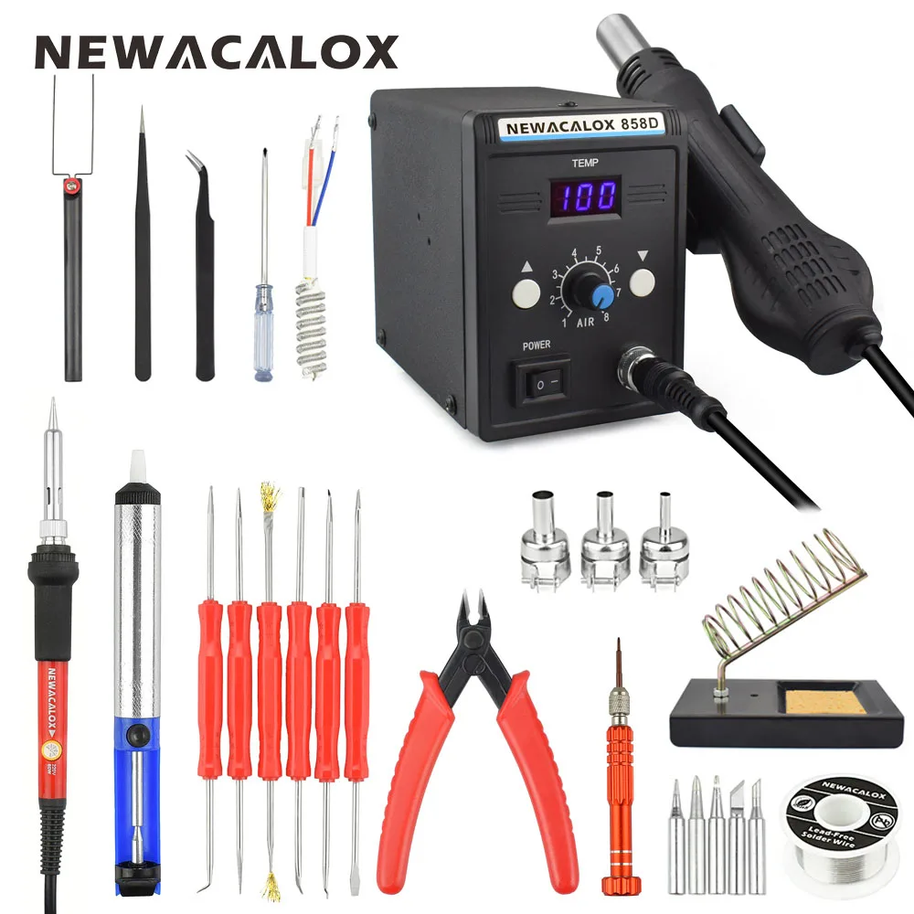 NEWACALOX ЕС 220 В 700 Вт паяльная станция BGA SMD паяльная Распайка горячего воздуха пистолет фен Сварка тепловой пушкой набор инструментов для ремонта