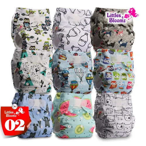 [Littles и Bloomz] 9 шт./компл. Стандартный крюк-петля Многоразовые моющиеся пеленки, 9 Подгузники/подгузники и 0 из микрофибры вставки в одном комплекте - Цвет: 02