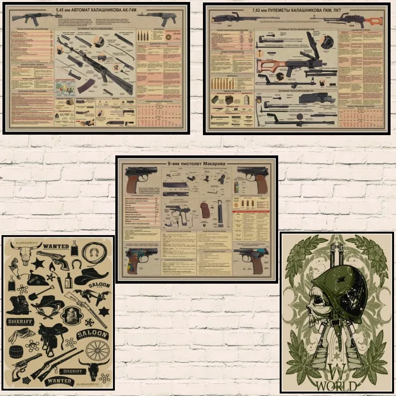 

New World Famous Gun Posters Military Fans Vintage Poster Kraft Paper Decorative Painting Wall Sticker