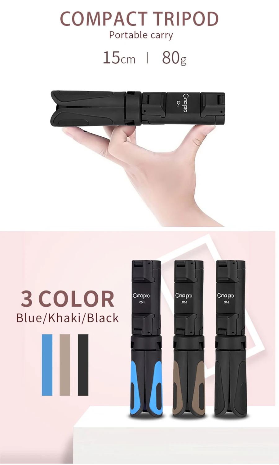 XILETU CD-1 360 Вращение мини настольный штатив держатель для телефона крепление вертикальный горизонтальный для большинства мобильных телефонов и беззеркальных камер
