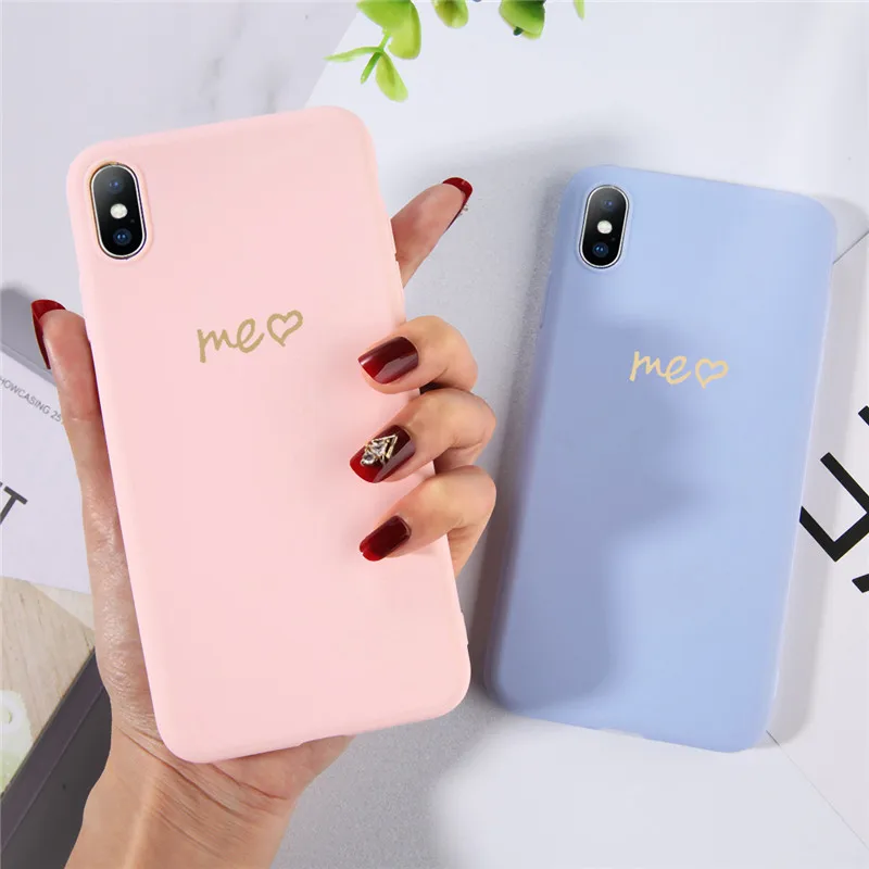 KJOEW пары любящее сердце чехол для iPhone X XS XR Xs Max 8 7 6 6s плюс Твердые Цвет Письмо