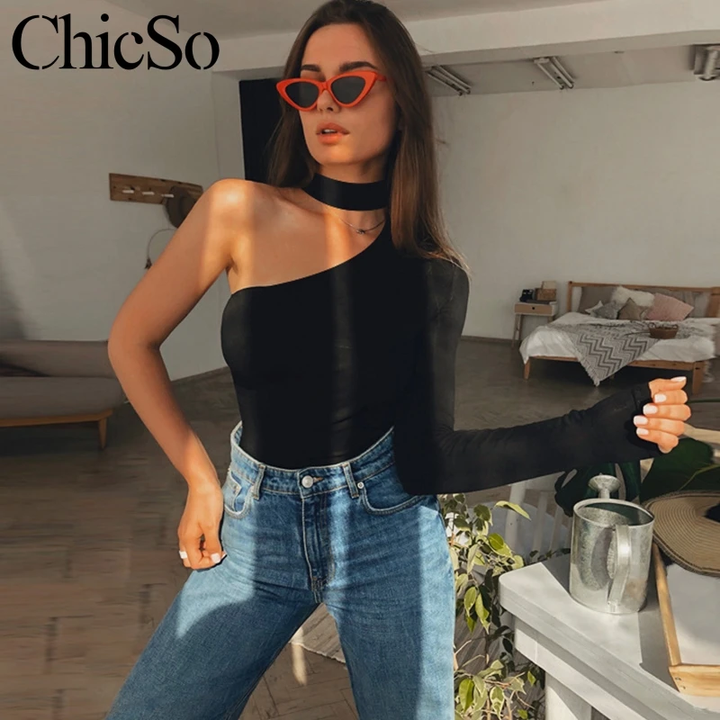 Женский боди MissyChilli на одно плечо с лямкой шее для фитнеса бодикон цельный летний