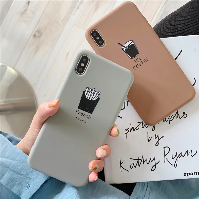 French fries coffee Phone Case For iPhone 7 XR Simple Solid Color Ultrathin Soft TPU Candy Back Cover |