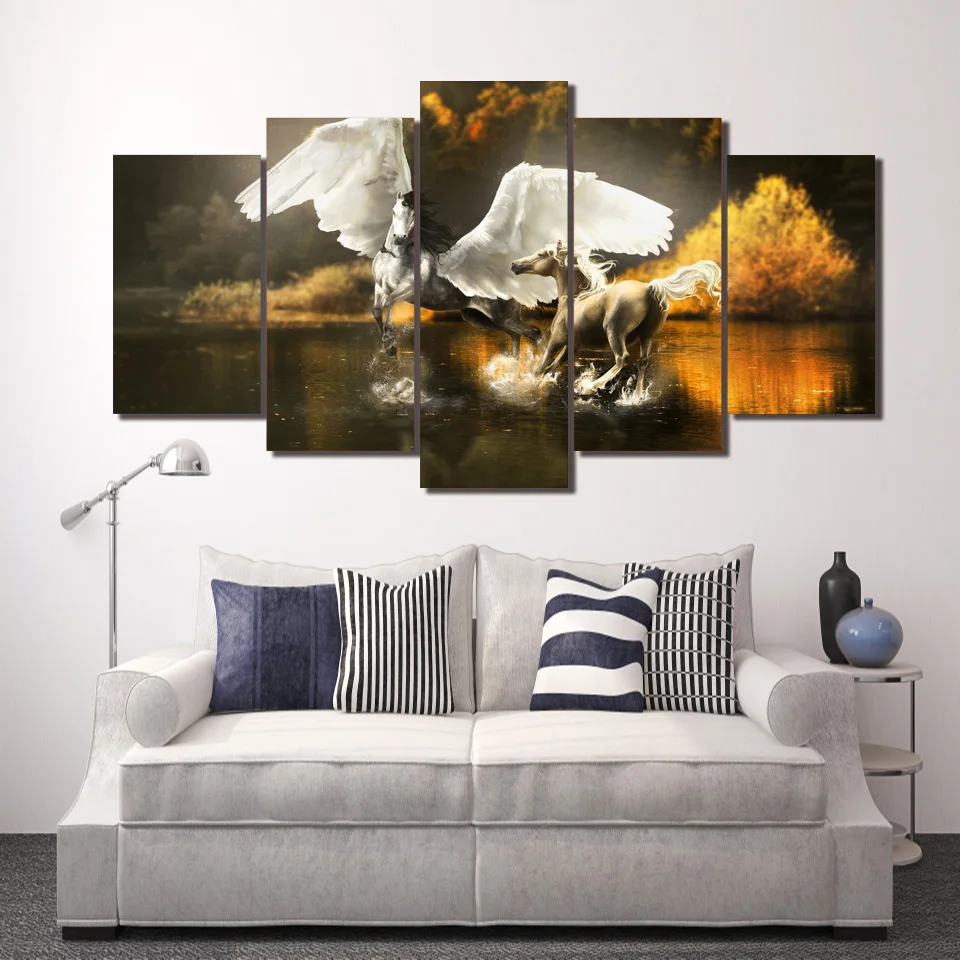 

Unframed 5 Pieces HD Printed Horse Art Painting On Canvas Room Decoration Print Poster Picture Canvas Painting For Living Room