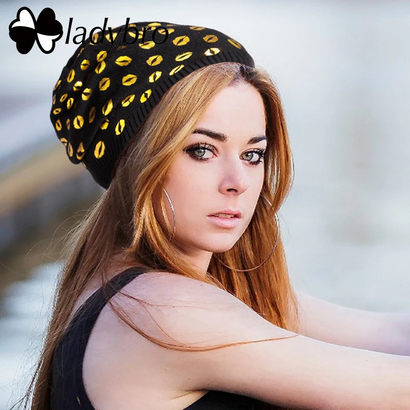 Женская шерстяная шапка Ladybro с принтом в виде губ модная осенне зимняя вязаный
