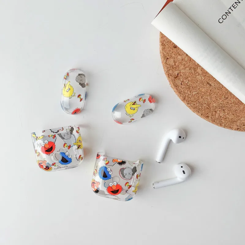 Жесткий прозрачный чехол для наушников AirPods 1/2 с милым мультяшным принтом Улица