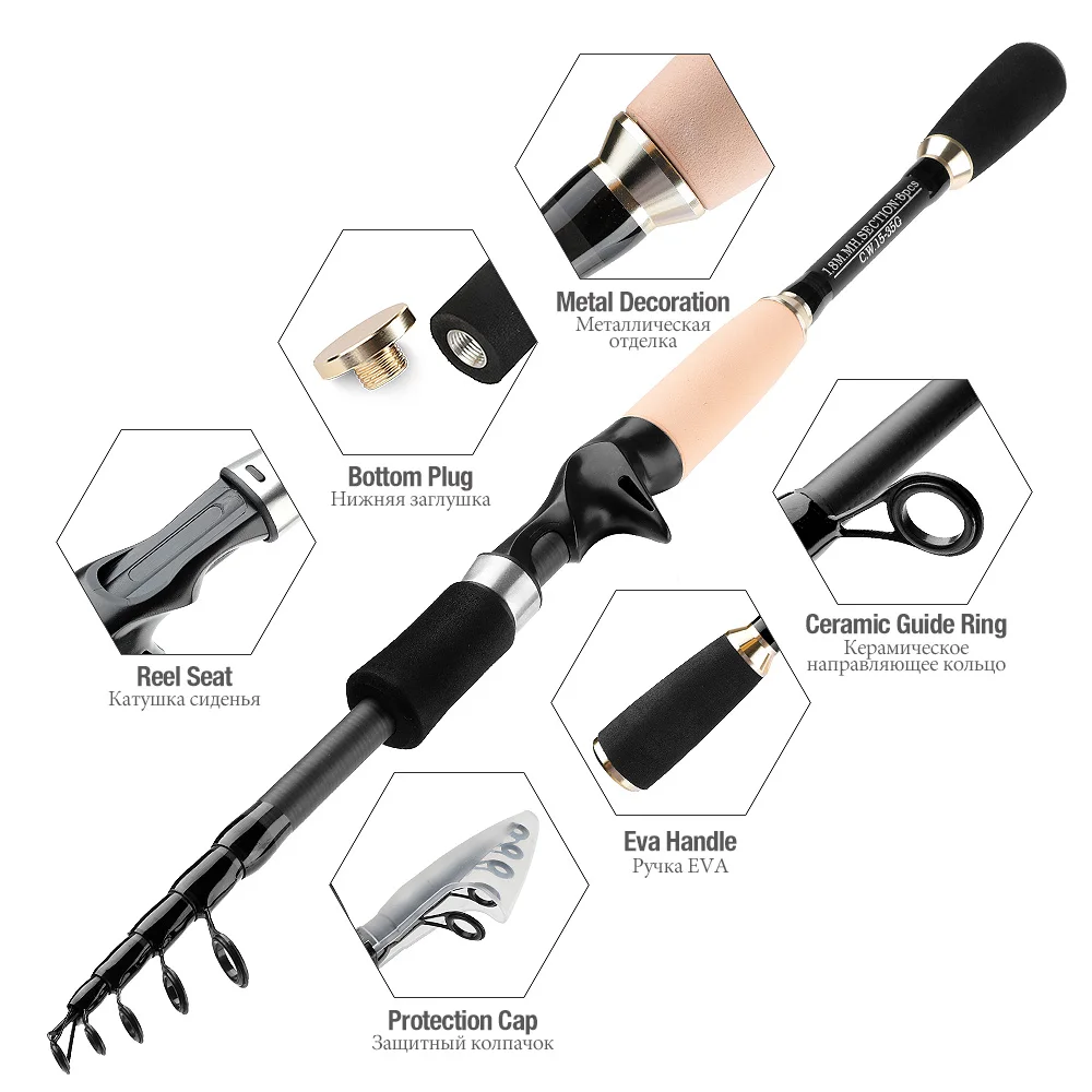 DONQL 1Pcs Telescopic Fishing Rod Spinning Casting lure weight Ultralight Carbon Fibe Power Hand Tackle Fish Pole | Спорт и
