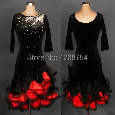 Костюм для латинских танцев платья старших девушек бархатное фиолетовое