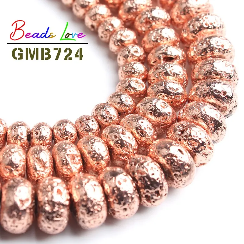 Wholesale Lava Stone Plating Volcanic Rock Round Rondelle Spacer Beads for Jewelry Making Diy Bead Bracelet 6 8 10mm 15 Inches | Украшения