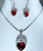 beautiful jewelry set red cubic zirconia heart earrings and pendant