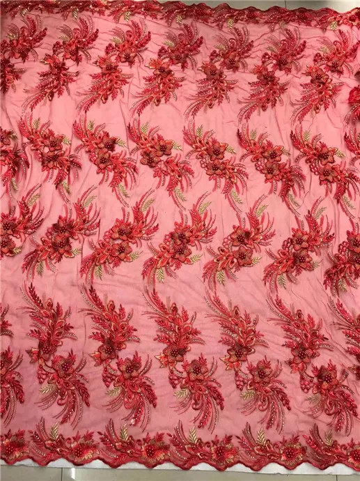 Африканская кружевная ткань Fushia французская в нигерийском стиле 2017