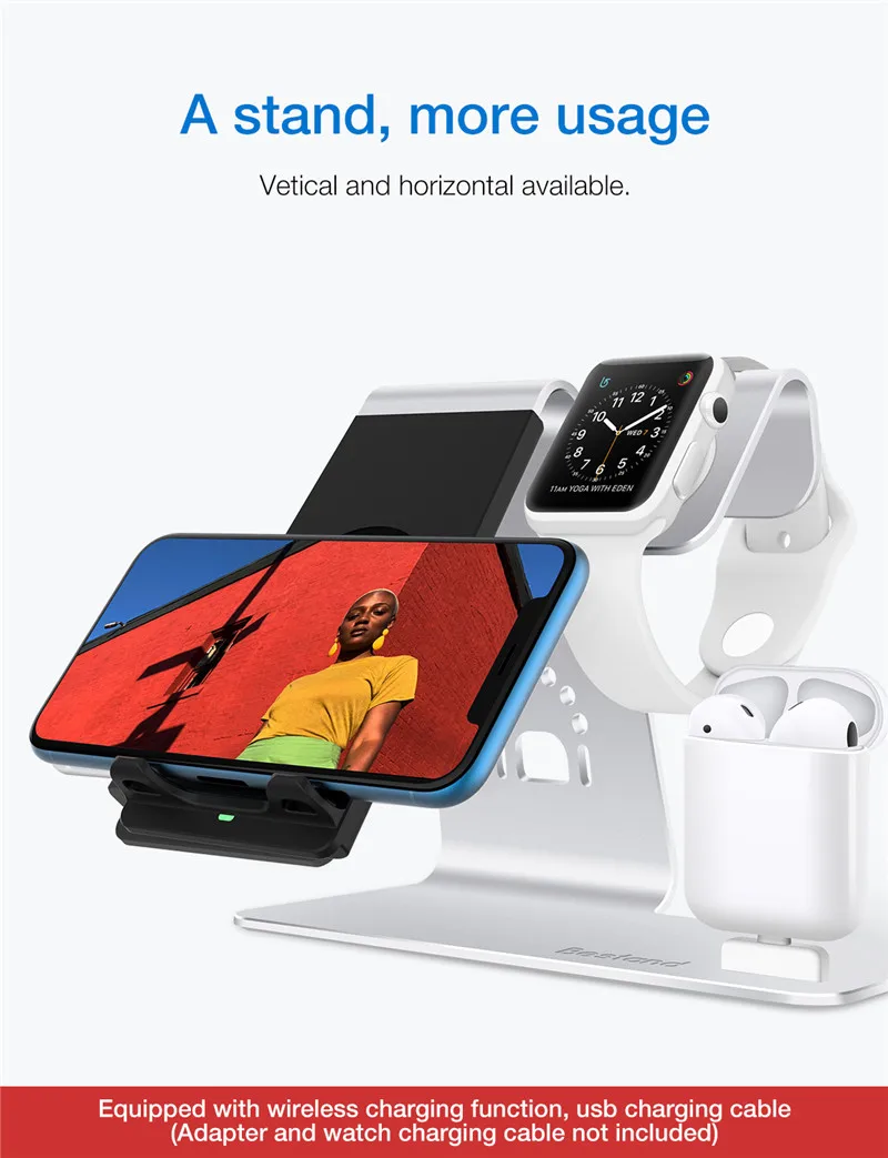Для Apple Watch для iPhone для Airpods 3 в 1 Алюминиевый сплав Подставка для зарядки 10 Вт Быстрая Зарядка QI Настольный держатель для зарядки