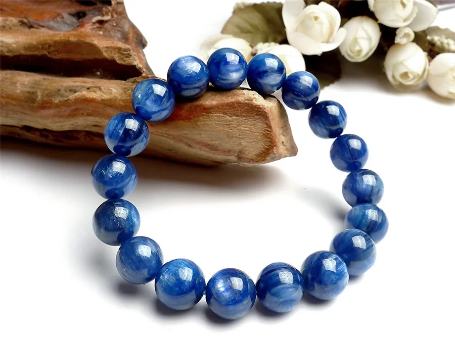 11mm Genuine Blue Natural Kyanite Gemstone Crystal Round Bead Stretch Bracelets For Women | Украшения и аксессуары