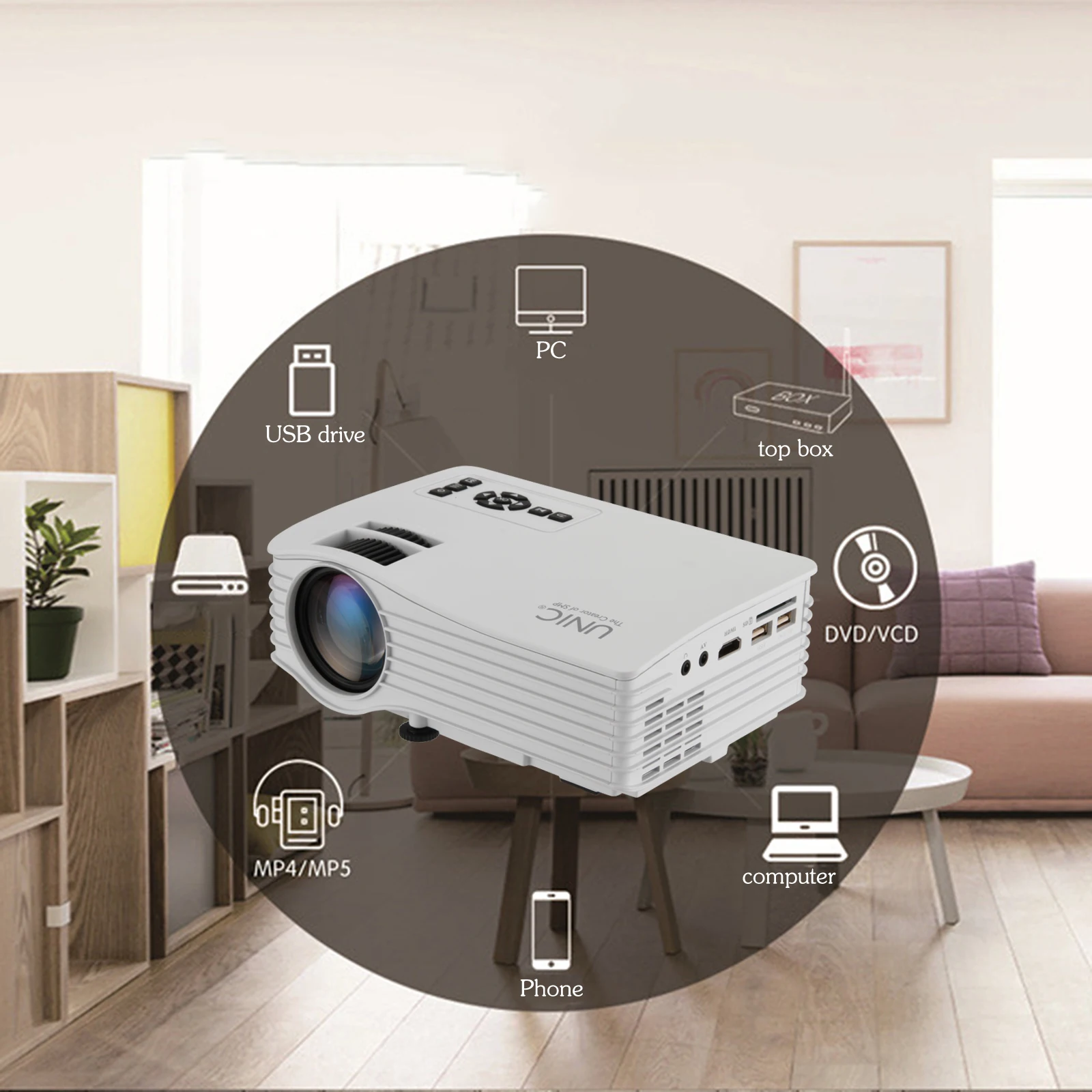 Светодиодный мини проектор UNIC UC36 Full HD 1080P для домашнего кинотеатра 30 ANSI лм| |