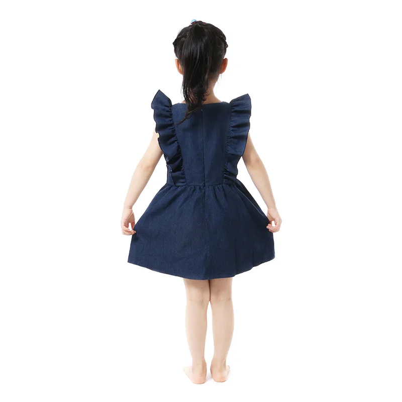 Летнее джинсовое платье для девочек с оборками и рукавом-фонариком | Детская