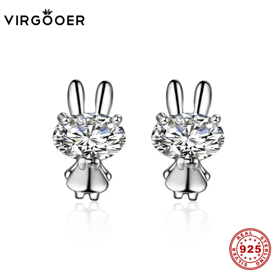 Virgooer серьги серебро 925 новые милые животные кролик CZ ювелирные изделия уха