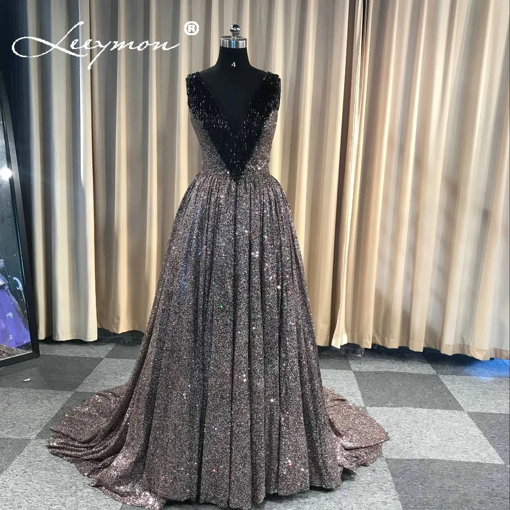 Robe De Soiree блестящее вечернее платье с v-образным вырезом без рукавов вечернее длинное вечернее Плиссированное вечернее платье с кисточками и бисером