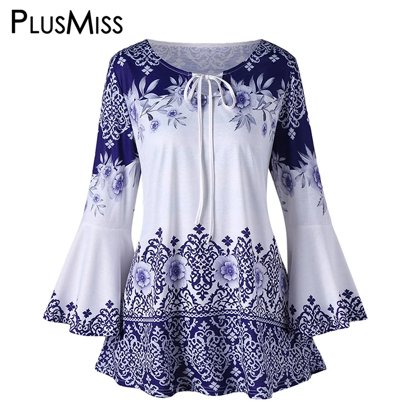 PlusMiss размера плюс 5XL Винтаж в этническом стиле Бохо пляжное блузка женская одежда