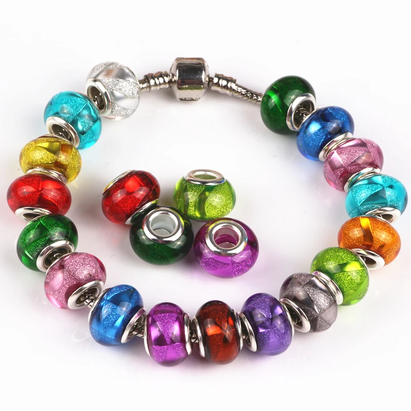 100 шт./лот 14 мм акриловые серебряные бусины с большим отверстием европейские