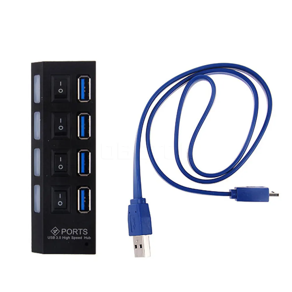 KEBETEME 4 порта USB 3 0 Hub Супер Скоростной 5 Гбит/с с переключателем ВКЛ/ВЫКЛ для Windows Mac OS