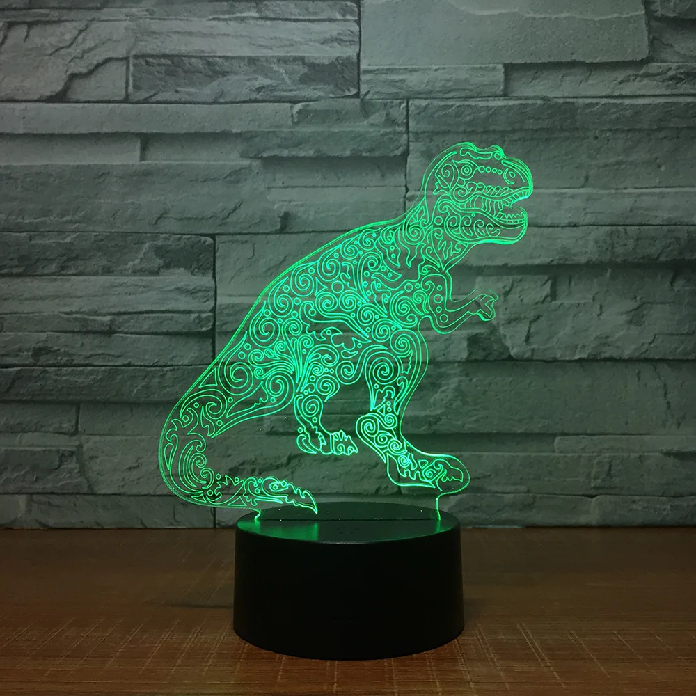 Забавные 3D визуальный светодиодный динозавр Форма ночной Светильник