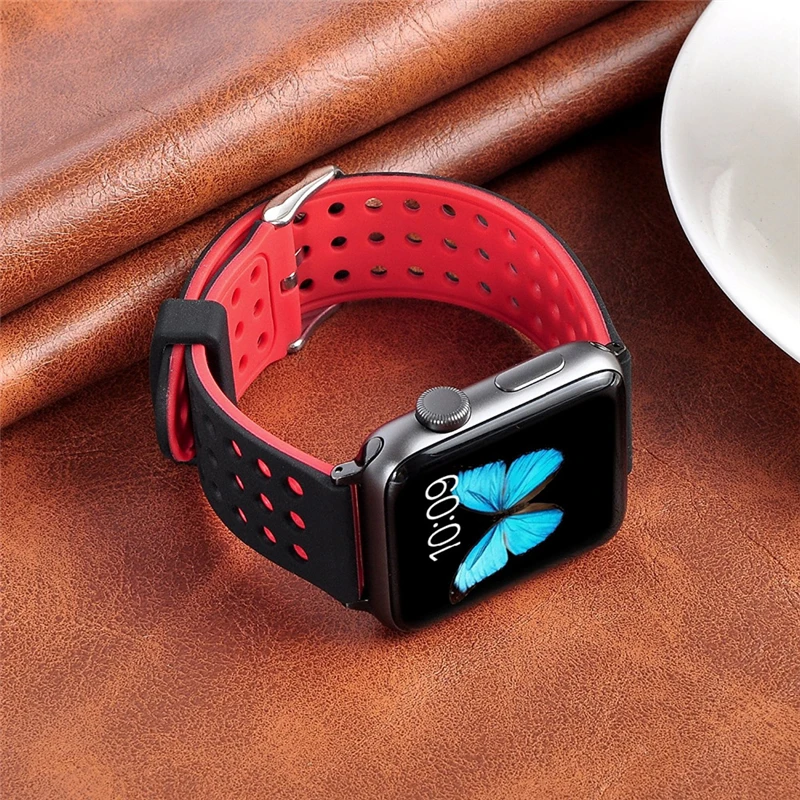 Мягкий силиконовый ремешок двойные стороны браслет чехол для iPhone Apple Watch Series 3 2 1 42