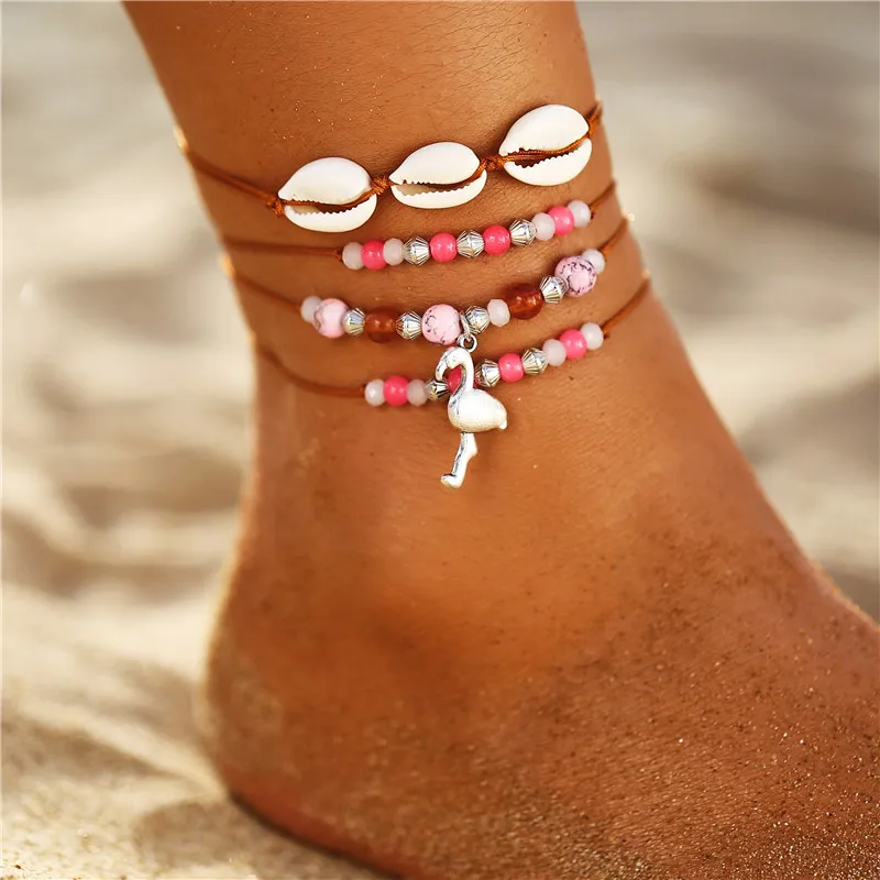 Boho Ocean Beach Sea Shell Cowrie лодыжки браслет Многослойные Бусины Регулируемая Веревка