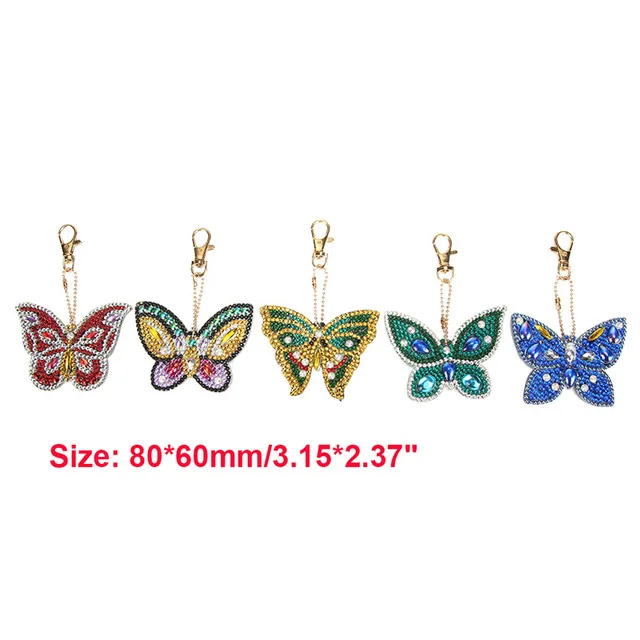 5pcs-butterfly 5D DIY Алмазная картина брелок в форме бабочки полная алмазная живопись брелок Вышивка крестом женская сумка брелок - Цвет: 5pcs-butterfly