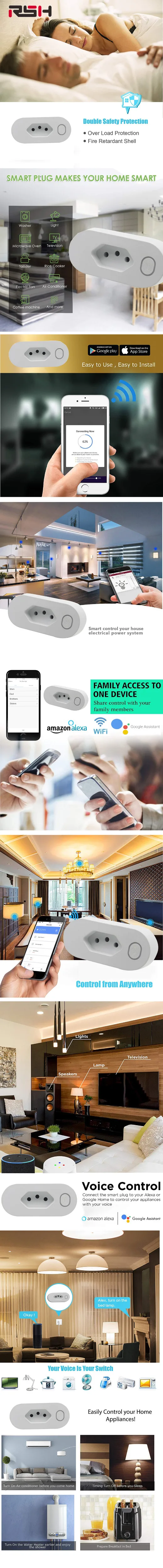Wifi умная розетка Бразилия умная розетка 15А розетка контроль мощности Энергосбережение работа Google Home Mini Alexa iftt
