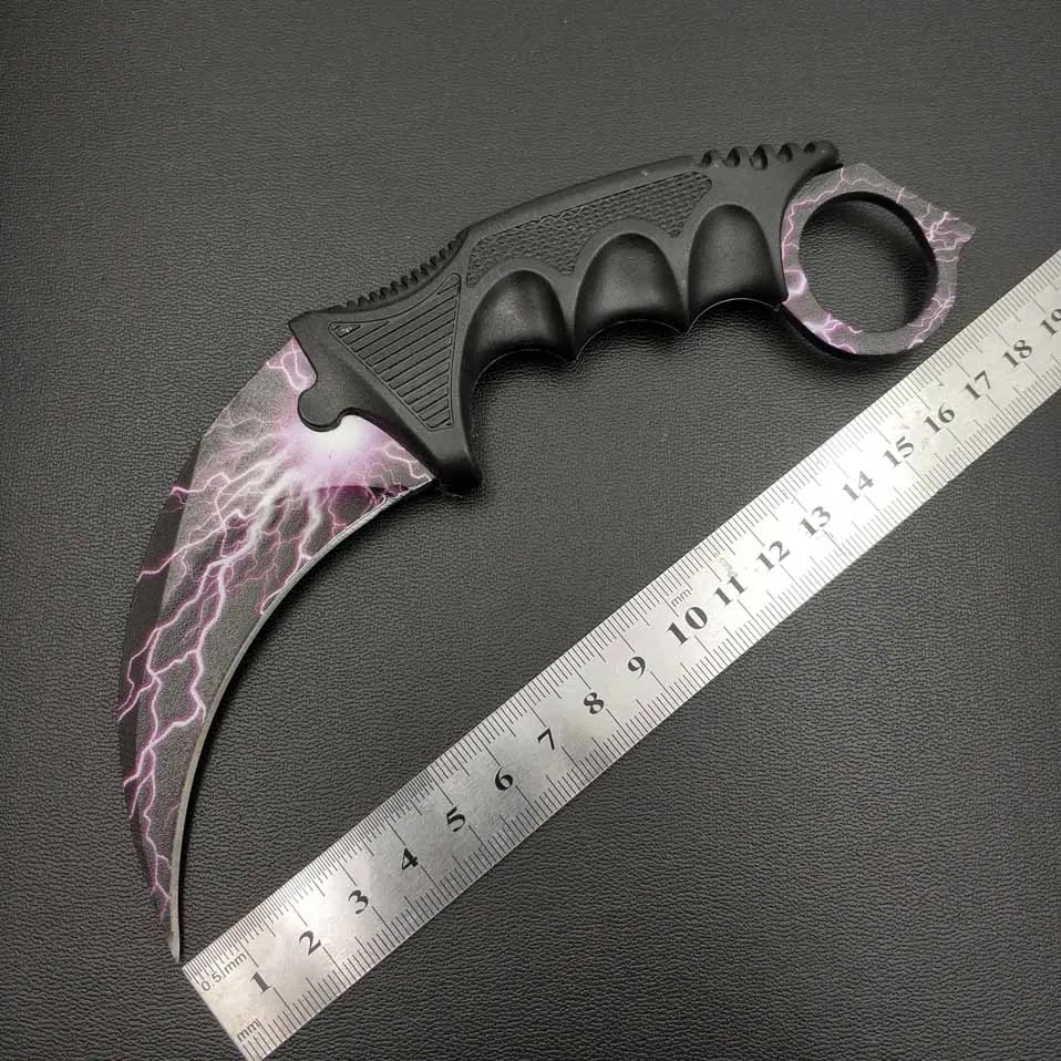 CS GO нож-Коготь Karambit, нож для шеи с ножной, Тигриный зуб, настоящий игровой нож, красный, синий, золотой цвета, Походный нож - Цвет: lightning color