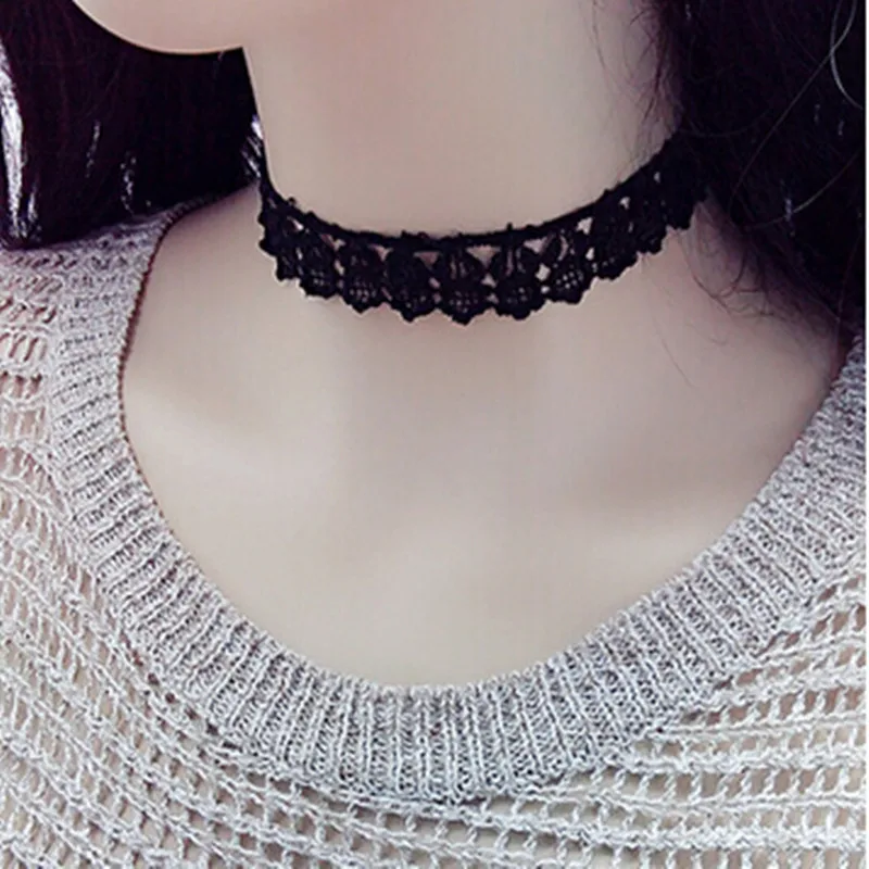 2016 Женский Черный Бархатный чокер колье кружево Готический ручной работы ретро