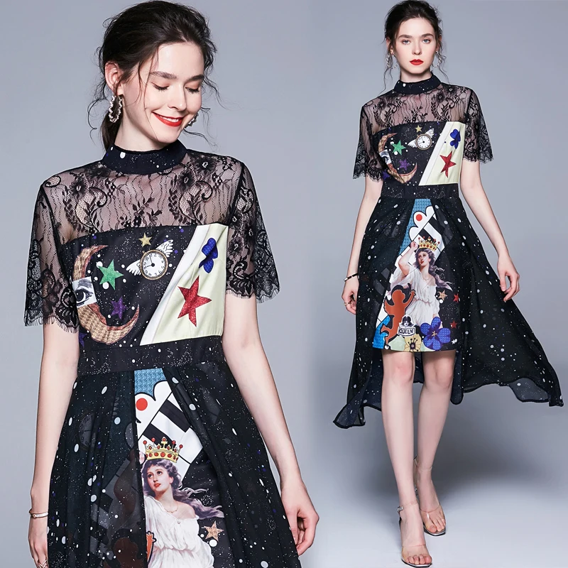 Женское кружевное платье с воротником стойкой Trytree повседневное элегантное до