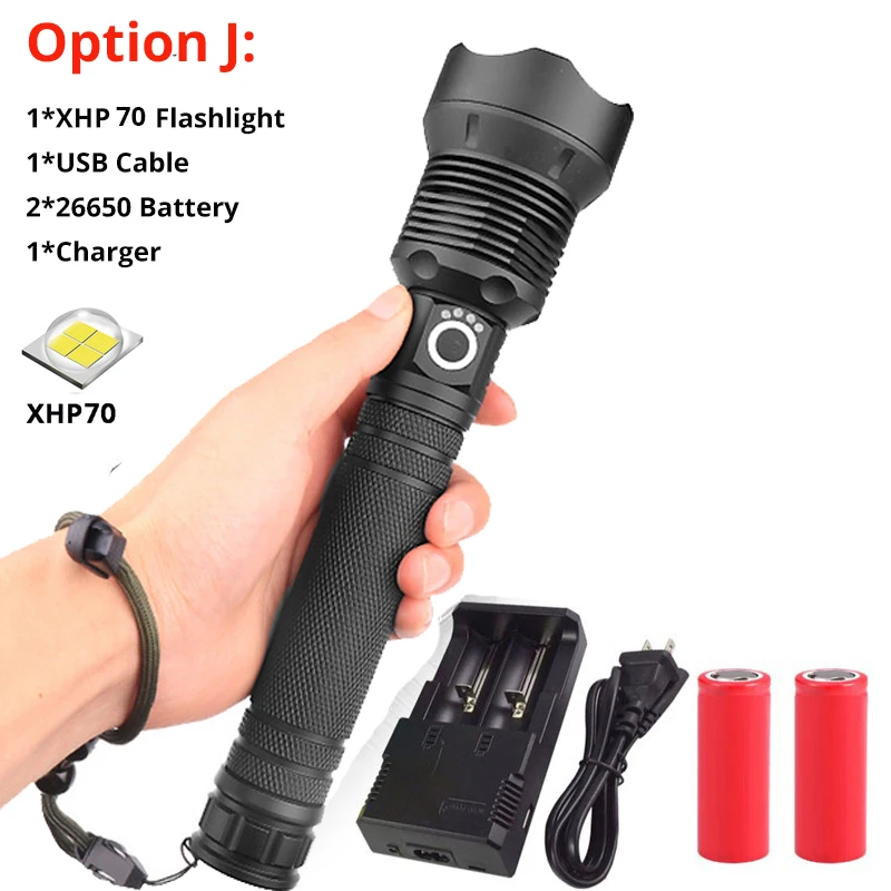 Option J XHP 70 XLamp xhp70.2 самый мощный фонарик usb Zoom СВЕТОДИОДНЫЙ Фонарь xhp70 xhp50 18650 26650 перезаряжаемый аккумулятор для охоты - Испускаемый цвет: Option J XHP 70
