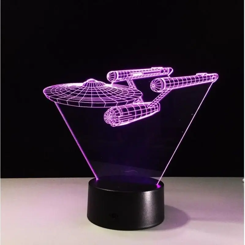 Творческий 3D космический корабль Форма 7 Цвет Свет USB настольные лампы Быстрая