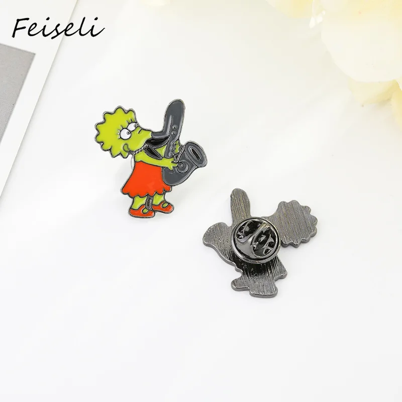 Женская брошь в форме саксофона Feiseli эмалированная высокого качества на