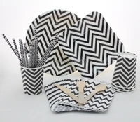 free shipping 1400pcs black chevron birthday wedding christmas party tableware paper plate cup straw napkin wooden cutlery