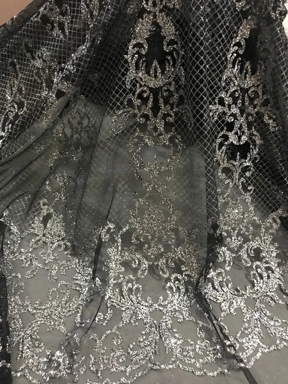Nice design print glued glitter powder tulle mesh lace fabric hannah-622 sparkle for sawing | Дом и сад