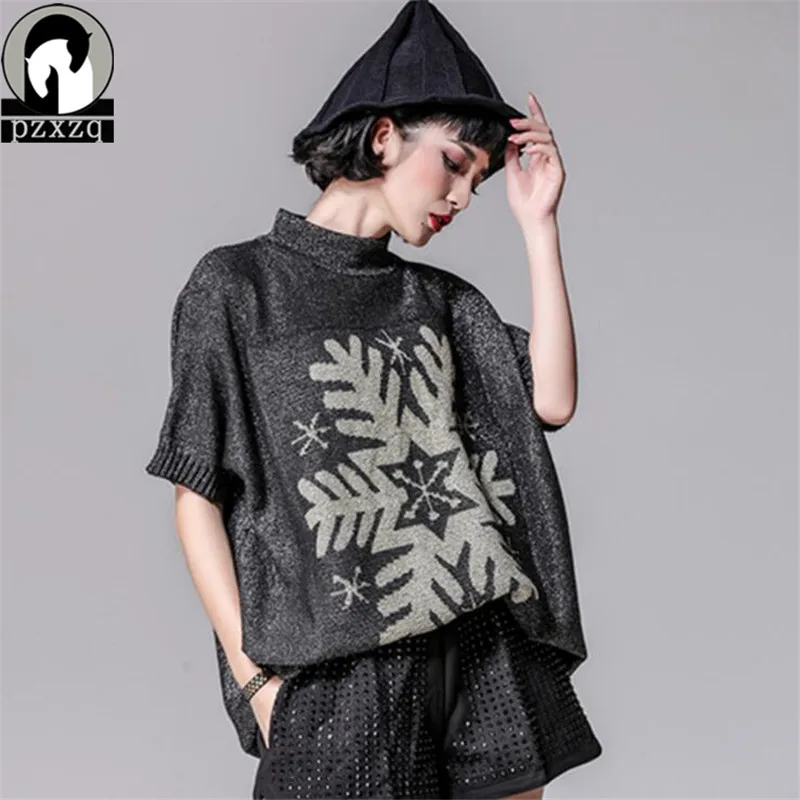European Station Women's 2018 Spring New Silver Rayon Sweater Snowflake Figure Loose Short-sleeved Knitted Pullover | Женская одежда