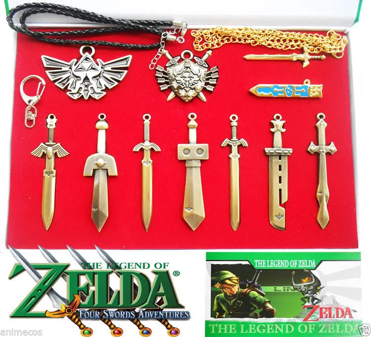 Легенда о Зельде Triforce Hylian Shield& Master брелок в виде меча/ожерелье/набор брелоков ключей коллекция оружия - Цвет: Розовый