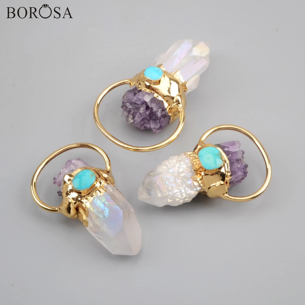BOROSA 3 шт. цвета: золотистый Цвет Титан AB Druzy кристалл кварца ТОЧКА с аметистами