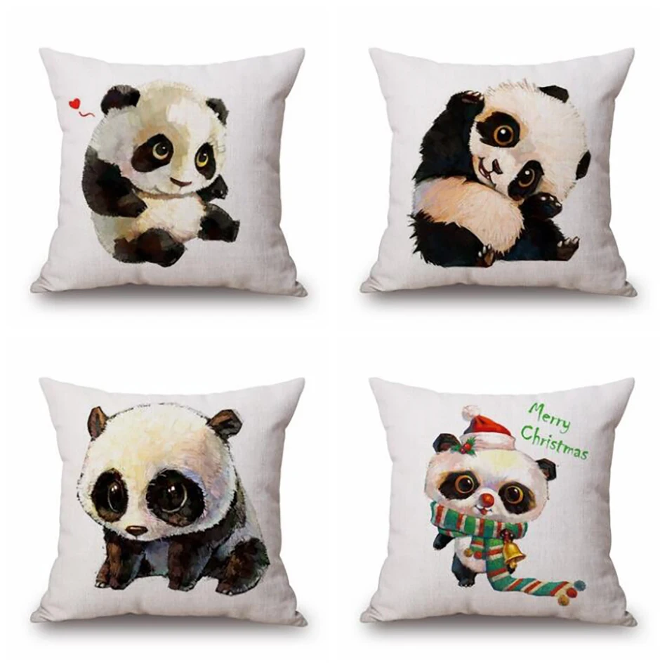 

New arrival cute Cartoon style Panda Cotton Linen Pillow cover Throw decoration Lovely Fashion pillowcase Baby Room Decorative