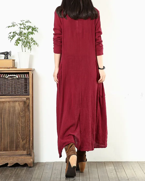 

Autumn Summer New Art Original Cotton Slub Linen Loose Dress Mori Girl Long sleeve Vintage Summer Dress Vestidos E9221