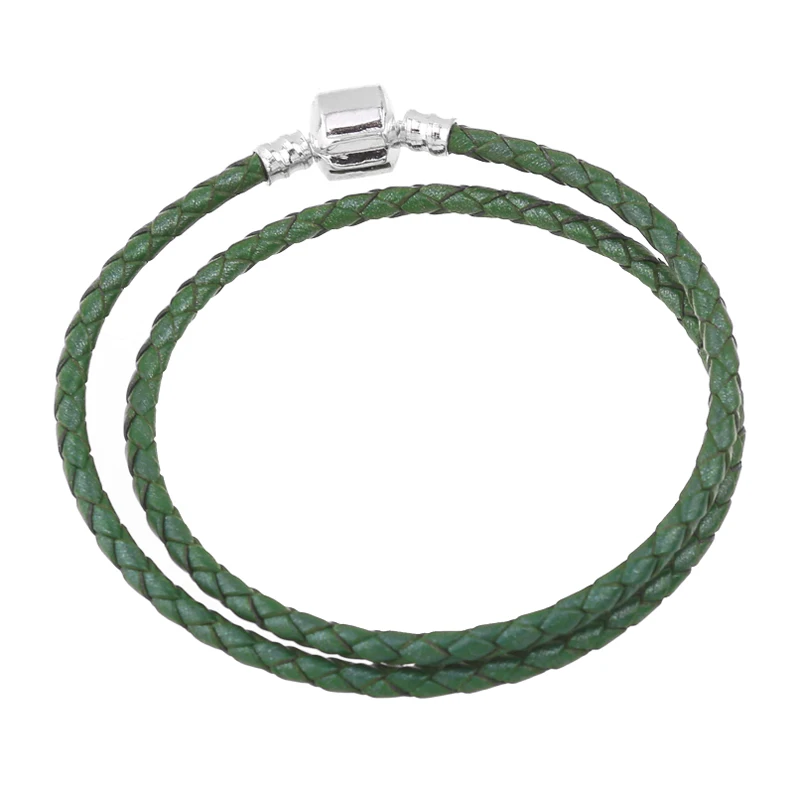 Женский браслет из 100% натуральной кожи посеребренный зеленый Европейский Шарм с