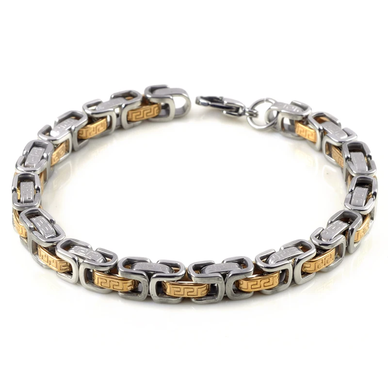 

Trendy Carved Gold Color 316L Stainless Steel Chain Bracelet Bangle for Men Charm Bracelet Woman Cuff Bangles Wristband 22cm