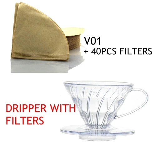 V01 WITH FILTERS Лидер продаж Кофе Воронка-дриппер для V60 теплостойкой смолы 2/4 чашки для бариста Кофе заваривания чашки - Цвет: V01 WITH FILTERS